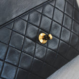 Vintage Chanel Black Lambskin Large Square with 24k Gold Hardware