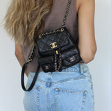 Chanel Black Caviar Mini Duma Backpack with Light Gold Hardware