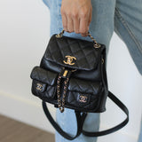 Chanel Black Caviar Mini Duma Backpack with Light Gold Hardware