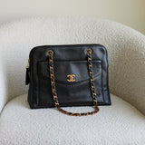 Vintage Chanel Black Caviar Zipped Shopping Tote with 24k Gold Hardware