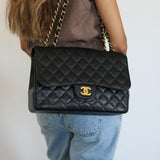 Vintage Chanel Black Caviar Single Flap Jumbo with 24k Gold Hardware