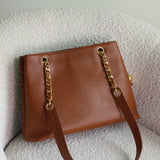 Vintage Chanel Caramel Brown Caviar Zipped Shopping Tote with 24k Gold Hardware