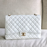 Chanel White Caviar Maxi Classic Flap with Gold Hardware