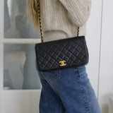Vintage Chanel Black Lambskin Full Flap with 24k Gold Hardware