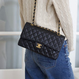 Vintage Chanel Black Caviar Medium Classic Flap with 24k Gold Hardware