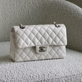 Chanel White Caviar Small Classic Flap with Silver Hardware