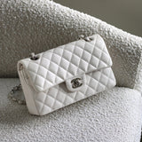 Chanel White Caviar Small Classic Flap with Silver Hardware