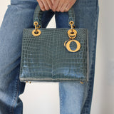 Dior Teal Croc Medium Lady Dior