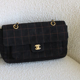 Vintage Chanel Black Suede Chocolate Flap with Aged Gold Hardware