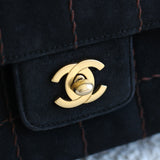 Vintage Chanel Black Suede Chocolate Flap with Aged Gold Hardware