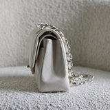 Chanel White Caviar Small Classic Flap with Silver Hardware