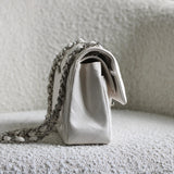 Chanel White Caviar Small Classic Flap with Silver Hardware