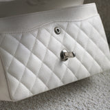 Chanel White Caviar Small Classic Flap with Silver Hardware
