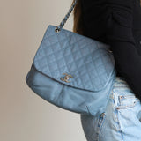 Chanel Blue Lambskin Shoulder Bag with Silver Hardware