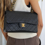 Vintage Chanel Black Lambskin Medium Classic Flap with 24k Gold Hardware