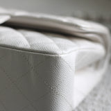 Chanel White Caviar Small Classic Flap with Silver Hardware