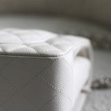 Chanel White Caviar Small Classic Flap with Silver Hardware