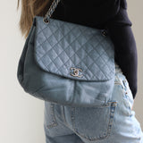 Chanel Blue Lambskin Shoulder Bag with Silver Hardware