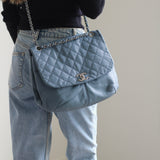 Chanel Blue Lambskin Shoulder Bag with Silver Hardware