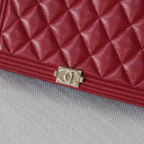 Chanel Red Caviar Boy Wallet on Chain with Light Gold Hardware