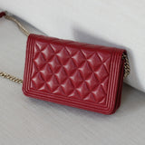 Chanel Red Caviar Boy Wallet on Chain with Light Gold Hardware