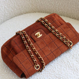 Vintage Chanel Caramel Brown Suede Chocolate Flap with Aged Gold Hardware
