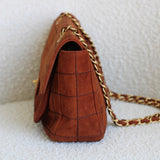 Vintage Chanel Caramel Brown Suede Chocolate Flap with Aged Gold Hardware