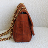 Vintage Chanel Caramel Brown Suede Chocolate Flap with Aged Gold Hardware