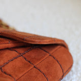 Vintage Chanel Caramel Brown Suede Chocolate Flap with Aged Gold Hardware
