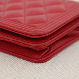 Chanel Red Caviar Boy Wallet on Chain with Light Gold Hardware