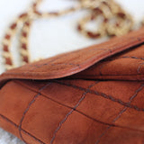 Vintage Chanel Caramel Brown Suede Chocolate Flap with Aged Gold Hardware
