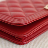 Chanel Red Caviar Boy Wallet on Chain with Light Gold Hardware