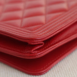 Chanel Red Caviar Boy Wallet on Chain with Light Gold Hardware
