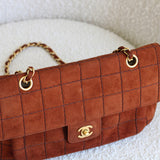 Vintage Chanel Caramel Brown Suede Chocolate Flap with Aged Gold Hardware