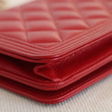Chanel Red Caviar Boy Wallet on Chain with Light Gold Hardware