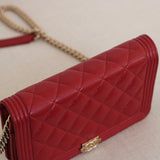 Chanel Red Caviar Boy Wallet on Chain with Light Gold Hardware