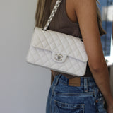 Chanel White Caviar Small Classic Flap with Silver Hardware