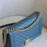 Chanel 18S Blue Caviar New Medium Boy with Light Gold Hardware
