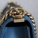 Chanel 18S Blue Caviar New Medium Boy with Light Gold Hardware