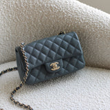 Chanel 18B Dark Grey Caviar Mini Rectangle with Light Gold Hardware