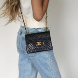 Vintage Chanel Black Lambskin Mini Square with 24k Gold Hardware