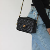 Vintage Chanel Black Caviar Mini Coco Crush Camera Bag with 24k Gold Hardware