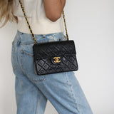 Vintage Chanel Black Lambskin Mini Square with 24k Gold Hardware