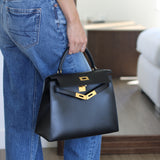 Vintage Hermès Black Box Calf Kelly 28 Gold Hardware
