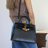 Vintage Hermès Black Box Calf Kelly 28 Gold Hardware