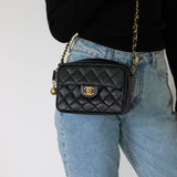 Vintage Chanel Black Caviar Mini Coco Crush Camera Bag with 24k Gold Hardware