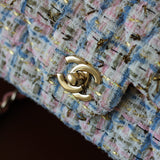 Chanel Pink/Blue Tweed Mini Rectangle with Light Gold Hardware