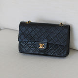Vintage Chanel Black Lambskin Medium Classic Flap with 24k Gold Hardware