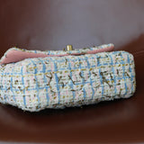 Chanel Pink/Blue Tweed Mini Rectangle with Light Gold Hardware