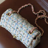 Chanel Pink/Blue Tweed Mini Rectangle with Light Gold Hardware